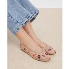Low Shoes River Island Mesh Floral Embroidered Ballet Pumps - Beige