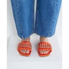 Orange Sandals River Island Embellished Ruched Flat Sandals - Orange