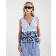 River Island Petite Sleeveless Embroidered Top - Blue Stripe