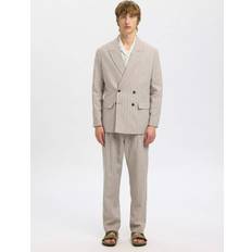 Beige - Men Blazers Selected Relaxed Malik Linen Blend Blazer - Oatmeal