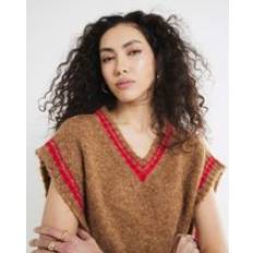 Capes & Ponchos River Island V Neck Stripe Knit Poncho - Brown