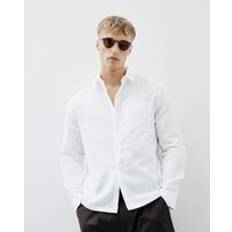 Men Shirts River Island Mens Boxy Fit Linen Look Pocket Shirt - White