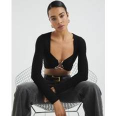 River Island Womens Black Long Sleeve Gold Trim Crop Top - M