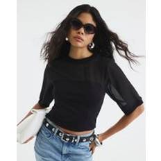 Women T-shirts River Island Womens Sheer Corset Hybrid T-Shirt - Black