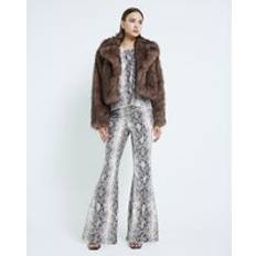 River Island Womens Sequin Snake Print Flare Trousers - Beige