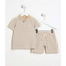 Polo Shirts Children's Clothing on sale River Island Mini Boys Taped Polo Shirt Set - Beige