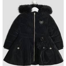 Mini Girls Hooded Peplum Padded Coat - Black