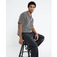 Men - V-Neck Polo Shirts River Island Mens Geometric Open Neck Polo Shirt - Black