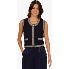 Multicoloured Cardigans Adrianna Papell Crew Neck Textured Sleevless Vest Tipped Cardigan - Multi