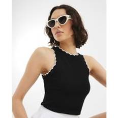 L Tank Tops River Island Womens Sleeveless Scallop Trim Tank Top - Black