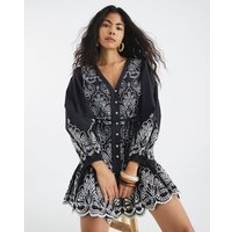River Island Long Sleeve Broderie Shirt Dress - Black