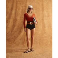 Orange - Women Shapewear & Under Garments River Island Womens Long Sleeve V Neck Bodysuit - Orange