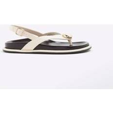 Sandals River Island Womens Cream Gold Detail Toe Thong Footbed Sandals - 3