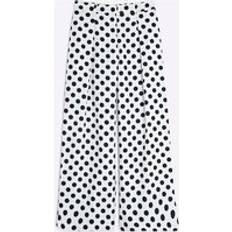 Petite white trousers River Island Petite White Polka Dot Wide Leg Trousers - White