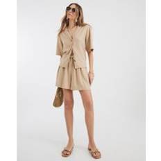River Island Womens Boxy Fit Linen Blend Shirt - Beige
