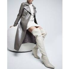 High Boots River Island Cream Over The Knee Heeled Boots - Womens