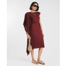 Midi Dresses - Red River Island Cape Ribbed Belted Midi Dress - Red