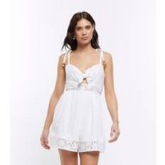 Playsuits Jumpsuits & Overalls River Island Womens White Tie Front Cut Out Playsuit - M