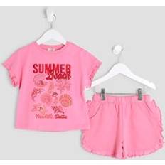 River Island Mini Girls Pink Shell T-Shirt Runner Set - Pink
