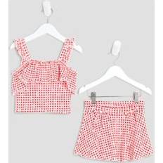 River Island Mini Girls Gingham Top And Skort Set - Red