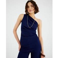 XL Tank Tops River Island Womens Textured Sleeveless Asymmetric Top - Navy