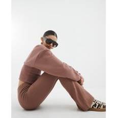 Brown - Women Leggings River Island High Waisted Ribbed Flare Leggings - Brown