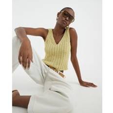 River Island S Tank Tops River Island Womens Yellow V-Neck Ribbed Metallic Knit Vest Top - S