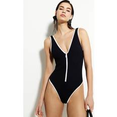 Swimsuits River Island Womens Black Zip Textured Swimsuit - 10