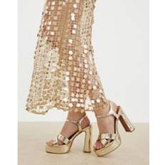 River Island Womens Gold Cross Over Strap Platform Heeled Sandals - Gold