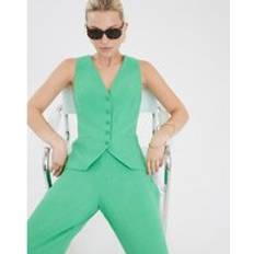 Ladies linen trousers River Island Linen Blend Wide Leg Trousers - Green