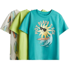 116/122 Överdelar H&M Turkos 3-Pack T-Shirt Med Tryck - Turkos/Surfbrädor