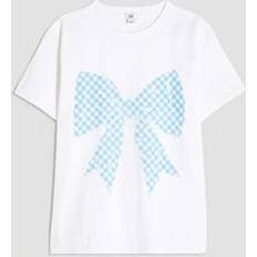 Checkered Tops River Island Gingham Bow T-Shirt - White