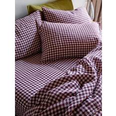 Fitted Sheet Bed Sheets Piglet in Bed Berry Gingham Linen Fitted Bed Sheet