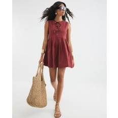 River Island Womens Sleeveless Pleated Swing Mini Dress - Brown