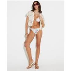 River Island Cream Floral Shirred Low Rise Bikini Bottoms - Cream