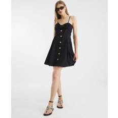 River Island Bow Detail Button Up Mini Dress - Black