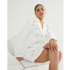 River Island Petite Cropped Embellished Blazer - White