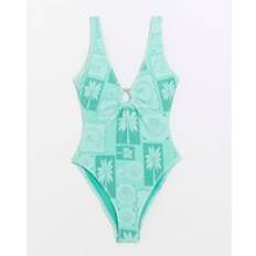 River Island Womens Palm Print Textured Swimsuit - Green