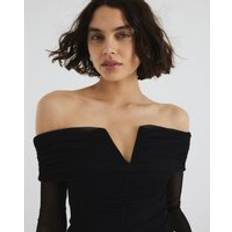 Shapewear & Under Garments River Island Womens Long Sleeve Mesh Bardot Bodysuit - Black
