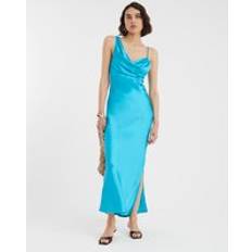 Womens Satin Cowl Neck Maxi Slip Dress - Blue