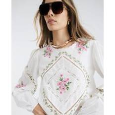 Ladies tops and blouses River Island Womens Long Sleeve Floral Embroidered Blouse - White