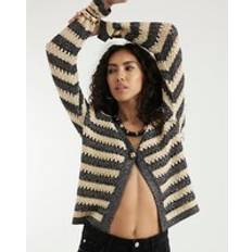 Silver Cardigans River Island Womens Silver Crochet Metallic Stripe Cardigan - L