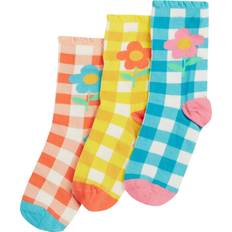 Checkered Underwear Frugi Kids' Cotton Blend Frilled Socks - Blue/Pink/Yellow