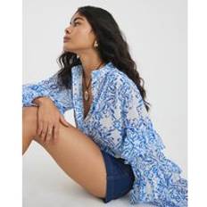 River Island Women Blouses River Island Womens Ruffle Long Sleeve Blouse - Blue