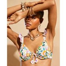 Florals Bikini Tops River Island Floral Structured Bikini Top - White