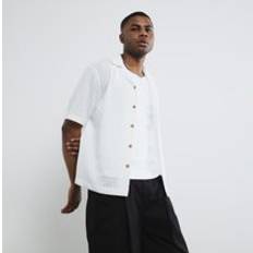 River Island Men Shirts River Island Mens Short Sleeve Grid Textured Shirt - White