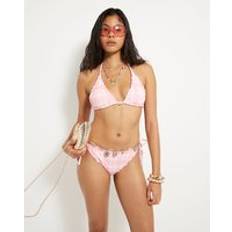Women Bikini Bottoms River Island Check Tie Side Bikini Bottoms - Pink