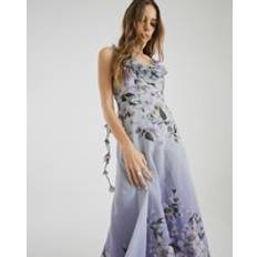 Purple - Women Dresses River Island 3D V-Neck Floral Midi Dress - Purple