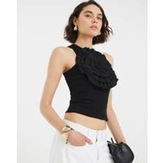 River Island L Tank Tops River Island Womens Sleeveless 3D Floral Ruffle Tank Top - Black
