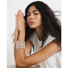 River Island Womens Gold Pearl Circle Chunky Cuff Bracelet - Gold Pearl